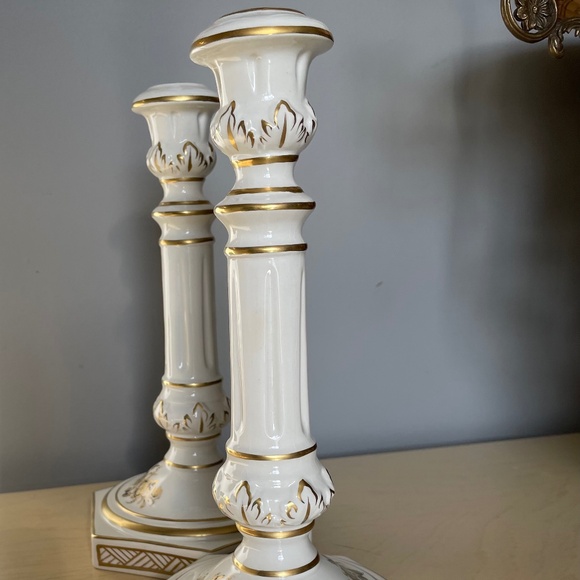 Ceramic Candlesticks  Cream with gold accent. Made in Italy. - Picture 4 of 6